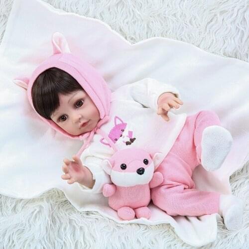 Realistic baby doll 48CM full body silicone doll with pink fox dress girl bebe reborn water proof bath doll toy Christmas gift
