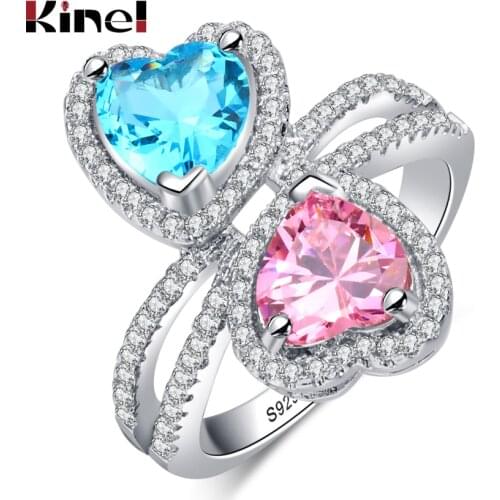 Kinel Luxury Women Wedding Rings Best Craft Princess Cut CZ Zircon With Micro Heart CZ Paved Engagement Ring For Bridal Jewelry