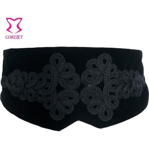 Victorian Retro Appliques Black Flannel Gothic Steampunk Waist Belt Wide Ceinture Corset Belts For Women Cinturones Mujer 2017