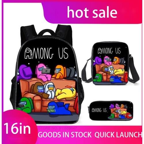 Three-piece High Capacity Backpack For Students 3d Cartoon Anime 16-inch Waterproof And Scratch-resistant Double Zip Backpack