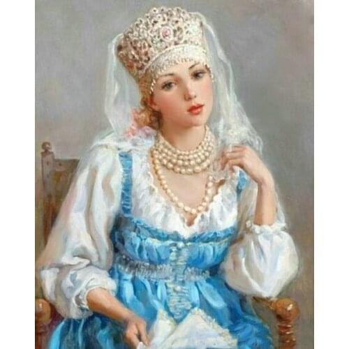 Y05623 female aristocrat cross stitch Oil painting girl 11/ 14ct /16/28/27CT cloth cotton thread embroidery DIY handmade