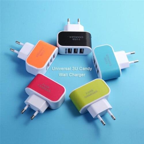 LED Light 3 USB Wall Charger 5V 3.1A US EU Plug 3 Ports Travel Charging Adapter 3U Candy Colors Power Adaptor for Phone