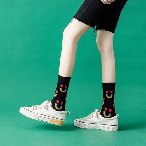 Rainbow Love Pattern Woman Couple Socks Smiling Face Street Fashion Socks Trend Tube Socks Hip Hop Personality Cute Cotton Socks