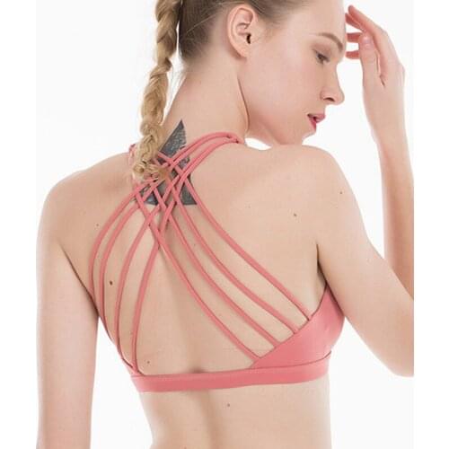 2020 women Sport Bras Lady Breathable Quick Dry Cross back Crop Tops Tank Tops With Removable Chest Pads Running Bras