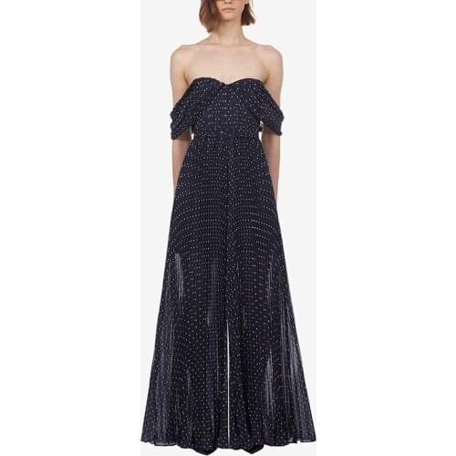 Self Portrait Designer Jumpsuit for Women 2021 Sexy Strapless Navy Polka Dot Chiffon Romper Women