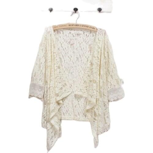Haut femme lace mori girl hippie boho embroidery bayan giyim crochet blusa floral quimono kimono cardigan linen lolita white top