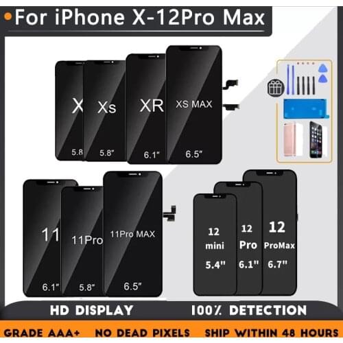 LCD For iPhone X XS XR 12 11 Pro Max LCD Touch Screen Replacement For iphone XR XS 11Pro Max No Dead Pixel Tempered Glass
