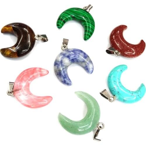 1Pc Natural Gem Stone Pendants Moon Shape Agates Crystal Necklace Pendant for Jewelry Making DIY Charm Necklace Earring 25x30mm