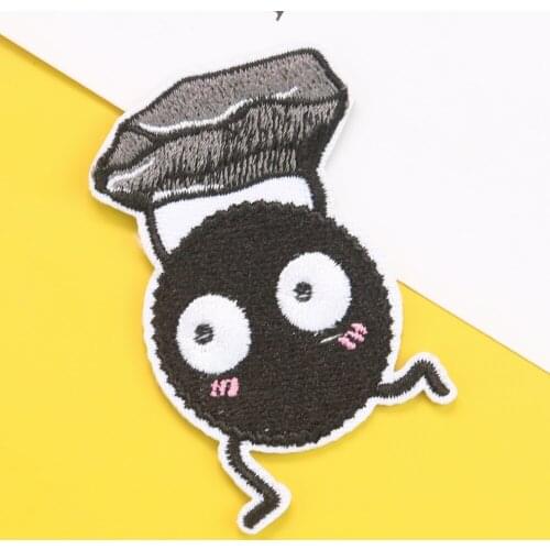 Mini Black Coal Elf Patch DIY Cartoon Anime Effort Cute Image Embroidery Cloth Stickers Childrens Clothes Decoration 5pcs