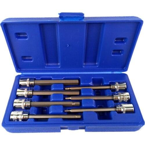 7PCS/Set CR-V Bit Sockets Metric / Inch Type Long Shaft Bits 3mm 4mm 5mm 6mm 7mm 8mm 10mm, 1/8, 5/32, 3/16, 7/32, 1/4, 5/16, 3/8