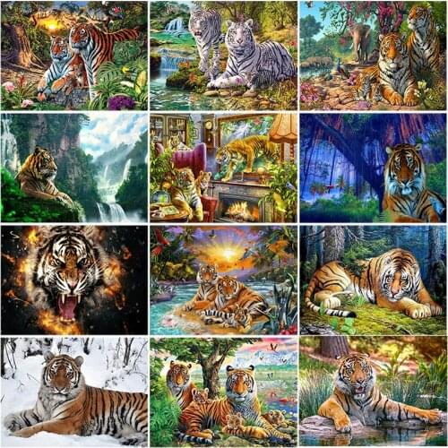 5D Tiger DIY Diamond Painting Animal Diamond Embroidery Cross Stitch Full Round Drill Mosaic Rhinestones Art Wall Home Decor