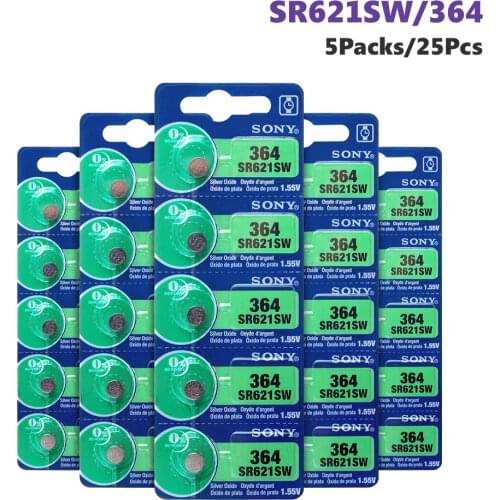 2pcs New Sony 100% Original 1.55V 364 SR621SW V364 SR60 SR621 AG1 Watch Battery Button Coin Cell Batteries MADE IN JAPAN