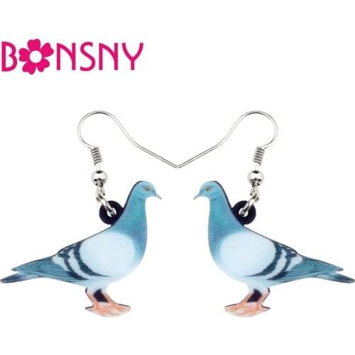 Bonsny Acrylic Anime Blue Dove Pigeon Bird Earrings Big Long Dangle Drop Novelty Animal Jewelry For Women Girls Kid Gift Summer