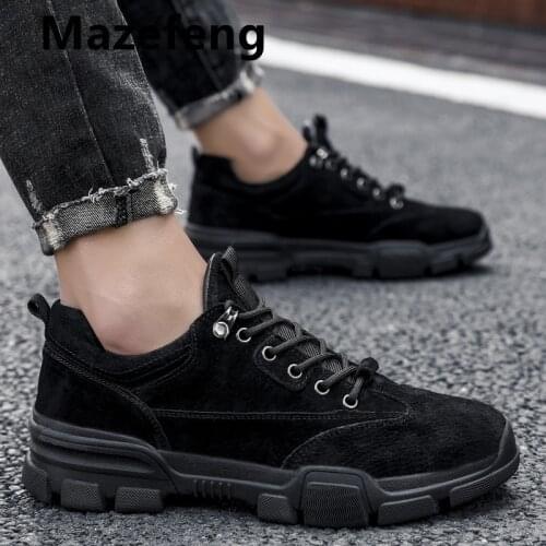 Mazefeng Boots Mens Spring Autumn British Style Tooling Boots High-top Leather Mens Shoes Couple Large Size Boots Men