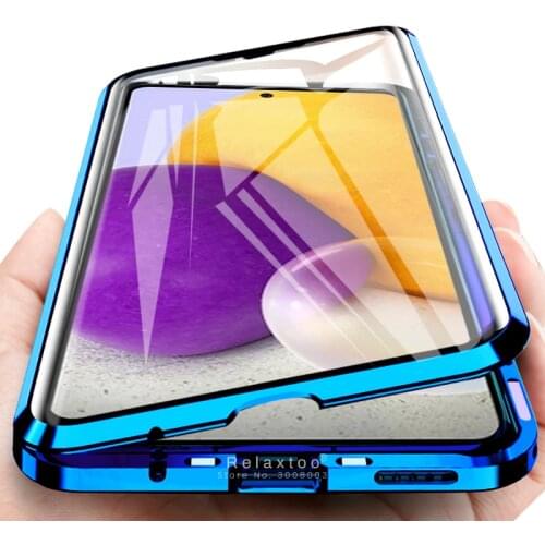 A 52 case 360 full body adsorption magnetic flip cover for samsung galaxy a52 2021 metal bumper double-side glass protect coque
