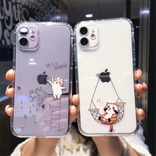Cute Cat Painting Case For iPhone 12 Pro Max 11 Pro Max XS Max XR X 7 8 Plus Clear Shockproof Camera Protection Cover