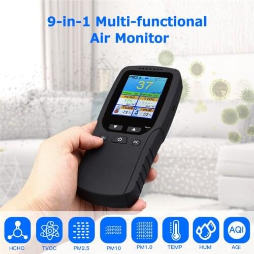 PM2.5 Detector 9 in 1 Air Quality Monitor Digital Temperature and Humidity Sensor For Formaldehyde TVOC PM2.5 PM10 HCHO Tester