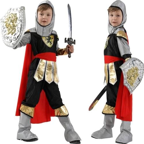 Kids Royal Warrior Knight Costumes Boys Soldier Kids Medieval Roman Halloween Party Cosplay Carnival Fancy Dress