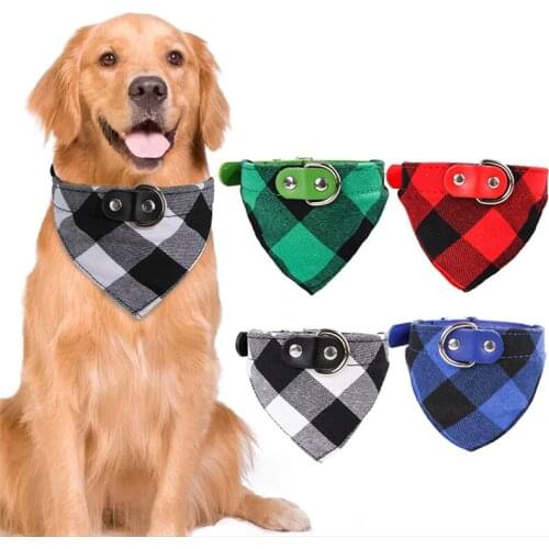 Classic Lattice Pattern Adjustable Small Dogs Collars Hot Sales Puppy Slobber Towel Outdoor Cat Collar Fashion Cute BiB For Pets