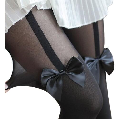 Girl Sexy bowknot pantyhose velvet Tights fake High Stocking Pantyhose Mock Bow Suspender High Knee Tattoo Tights