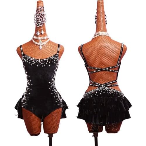 Latin dance costumes performance clothes Sassa pole dance SALSA jumpsuit black high split sexy straps