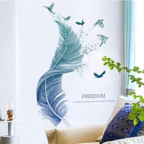 Nordic Creative Stickers Blue Teal Feather Asuka Wall Stickers For Bedroom Living Room Modern Home Decoration Art Poster Decals