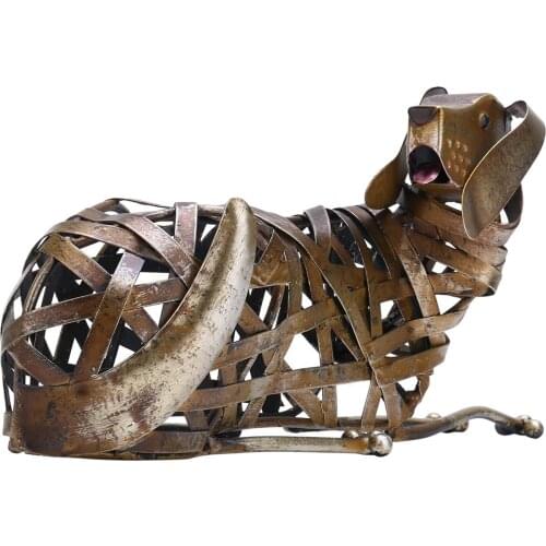 Iron Metal Braided Dog Sculpture Modern Figurine Craft Home Accessories