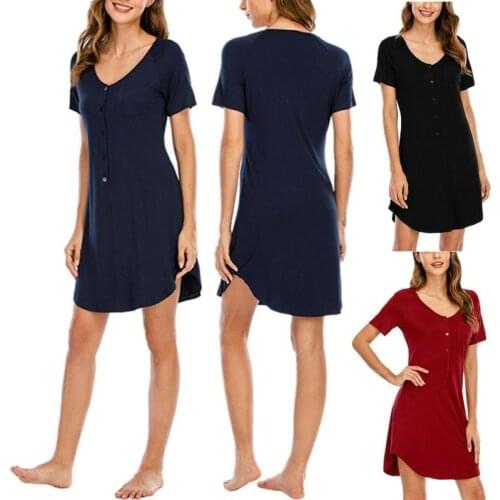 Modal Womens Nightgowns Sleepshirts Sleepwear Solid Color Sleep Shirt Sexy Night Dress Short Sleeve Nightwear Plus Size Lingere