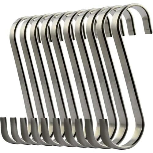 Set of 10 S Stainless Steel Suspension Hooks for Kitchen Cookware or Butcher Meat