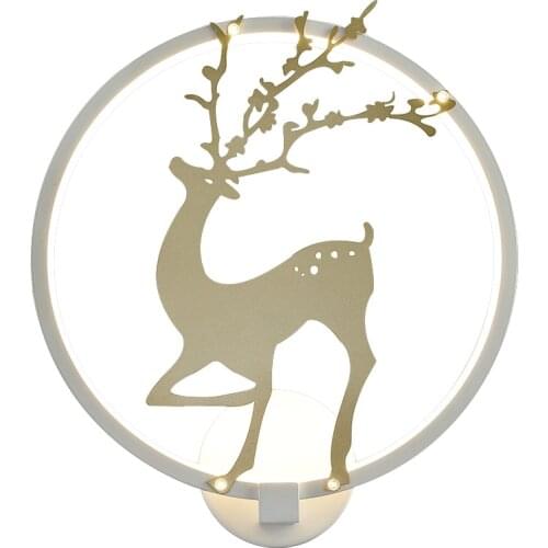 Nordic creative deer wall lamp fashion metal living room bedroom decorative light circular LED bedside warm lampada comodino