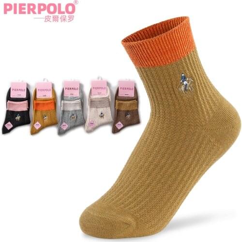 High Quality PIER POLO Breathable Cotton Womens Socks Business Casual Crew Socks Autumn Winter Multicolor Sock Women Wholesale