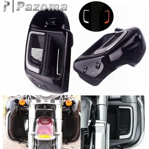 Black Motorcycle Vented Box Lower Leg Fairing w/LED Running Lights Turn Signal For Harley Touring Trike 14 15 17 2018 2019 2020