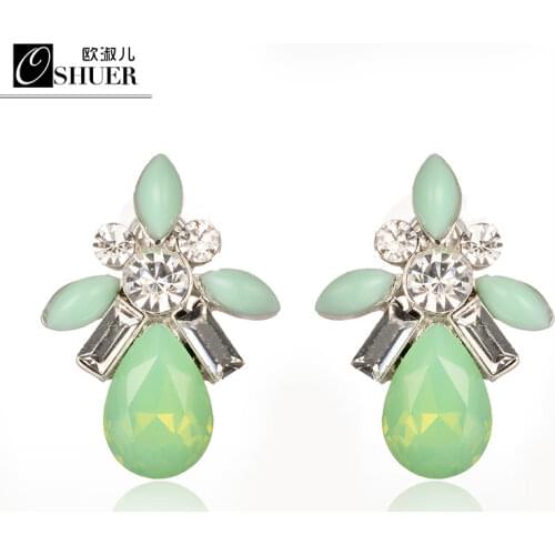 OSHUER Brand crystal Earrings New Cheap Jewelry Stud Earrings Lovely Pink Created Gemstone Brincos Pequenos Women