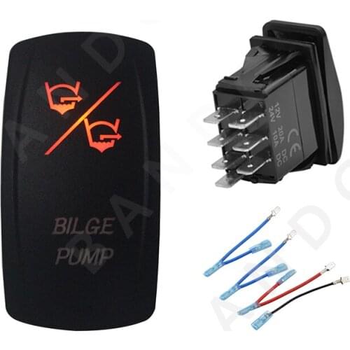 BILGE PUMP Rocker Switch 7P ON-OFF-ON DPDT Laser Etched Orange Illuminated Led for Car Boat Marine Vehicle Yacht，Jumper Wire Set