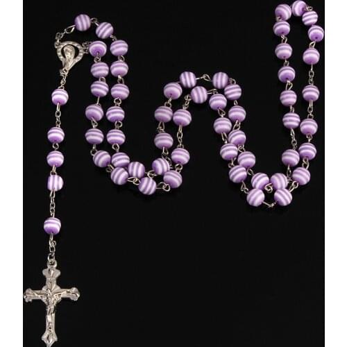 Christian Cross Necklace Acrylic Rubber Rosary Necklace 48 Pieces, Rosary Jesus Cross Pendant Prayer Mary Necklace 8mm