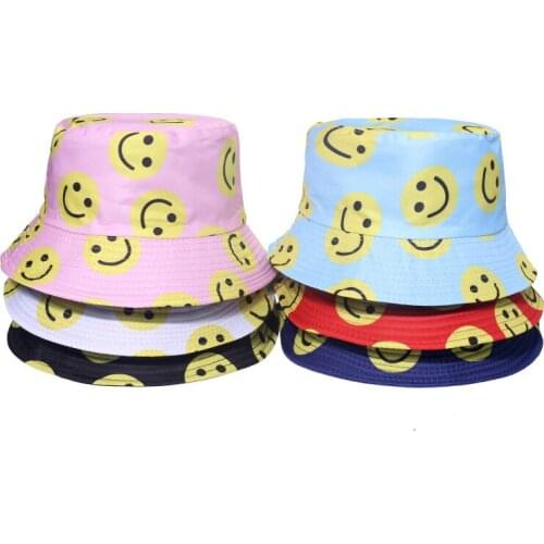 Bucket Hat Double Sided Bucket Hat Smiling Face Unisex Fashion Bob Cap Hip Hop Men Summer Cap