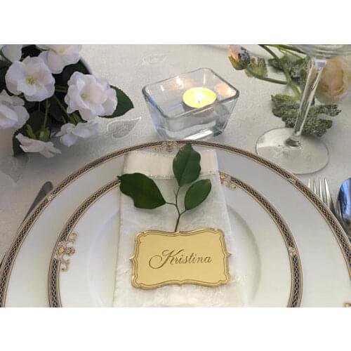 Personalized Wedding Dinner Party Names Laser Engraved Table Place Cards Settings gold acrylic tags Custom name plaque