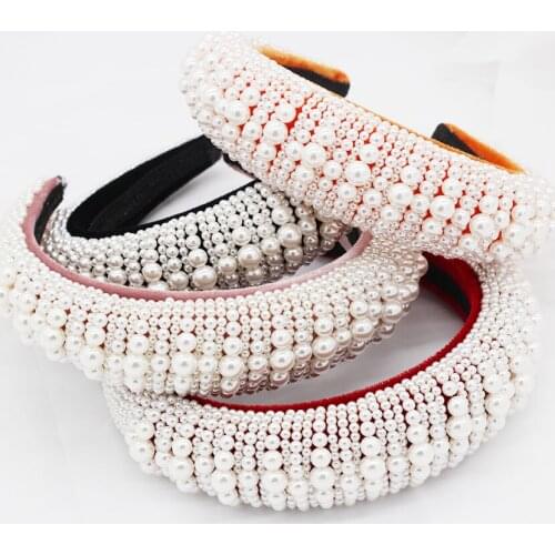 Personality fashion size pearl sponge headband Baroque Sponge Exaggerated Pearl Hand Sewn Headband 519