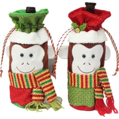 Christmas Wine Bottle Cover Gift Bag Wine Set Christmas 3D Monkey Shape Champagne Red Wine Bottle Wrap Party Supplies