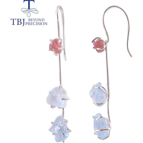 Handmade earring with natural spinel brazil aquamarine gemstone rough 925 sterling silver fine jewlry for women unique design
