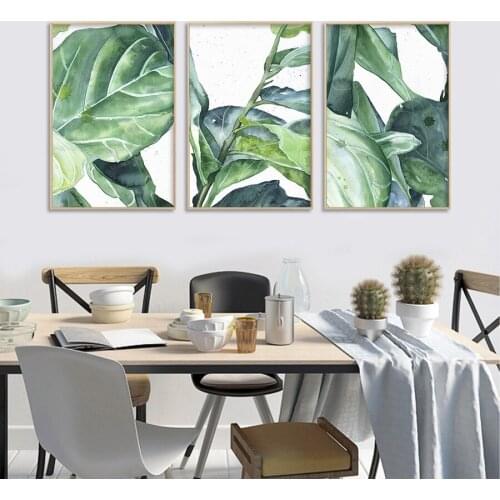Modern Dining Room Green Watercolor Banana Leaves Plants Poster Prints Decor Parlor Large Canvas Pictures Painting Wall Art