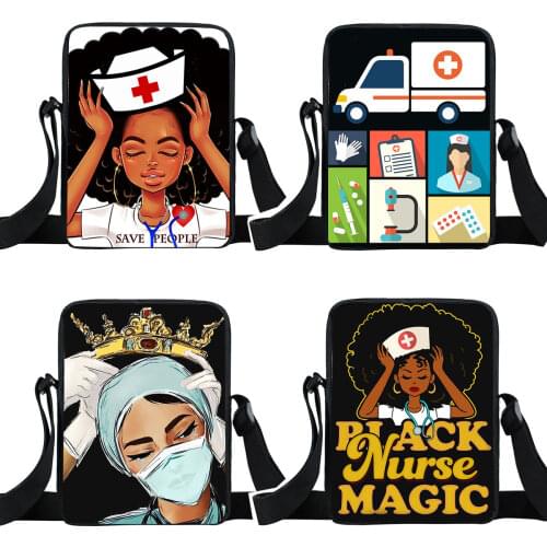 Black Nurse with Crown Messenger Bag Afro Women Handbag Small Shoulder Bag American Africa Ladies Crossbody Bags Bookbag
