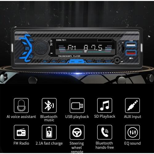 SWM-7811 1-DIN Auto Stereo Bluetooth AUX Car Radio with Voice Control Function MP3 Player Radio Cassette Recorder 1 Din