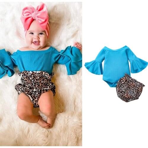 Spring Summer Newborn Baby Girls Clothes Baby Flare Sleeve Bodysuit Top+Leopard Shorts Outfits Set Roupa 0-24 Months Clothing
