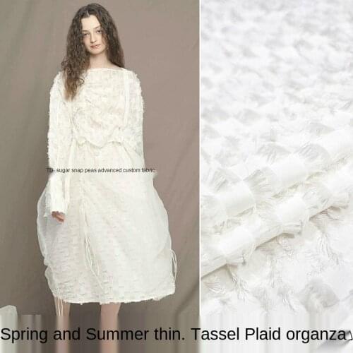 Spring and summer thin elegant three-dimensional tassel plaid organza fabric, sewing fabric factory store is not out of stock