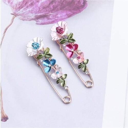 Vintage Elegant Colorful Rhinestone Flower Brooches For Women Plant Brooch Enamel Lapel Pin Cardigan Dress Shirt Accessories