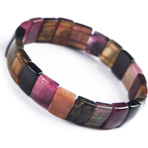 Genuine Colorful Natural Tourmaline Bracelet Women Lady Stretch Healing Crystal Rectangle Bead Bracelet