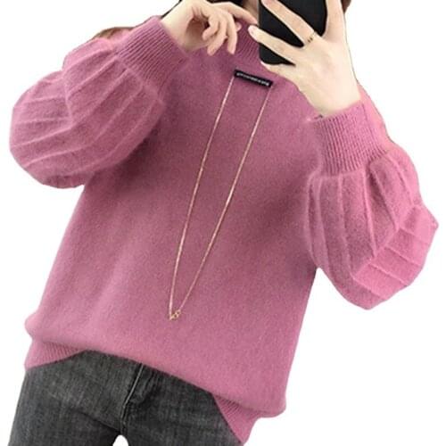 Korean Style Womens Autumn Spring Pullovers Oversized Solid Female Sweaters Lantern Sleeve o Neck Loose Casual Jumpers Female