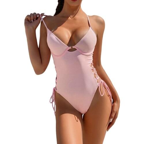 Ladies Swimsuit One-piece Sexy Bikini With Adjustable Straps New Swimsuit European And American Bikini Lace-up Solid Color Swims