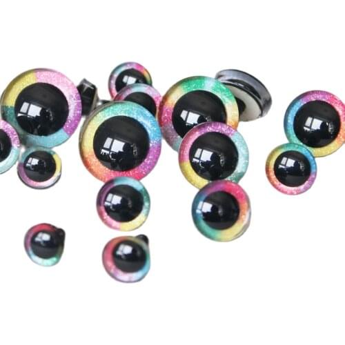 100pcs new 14-16-18-20-24-30mm 3D RAINBOW glitter toy eyes + washer for woolen diy plush doll color option--R3